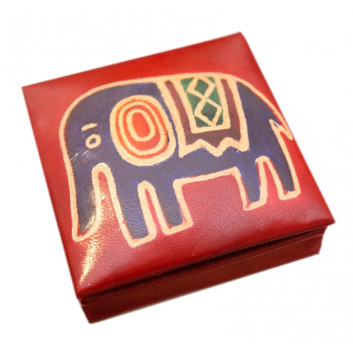 Leather wallet on the button "Elephant" Red