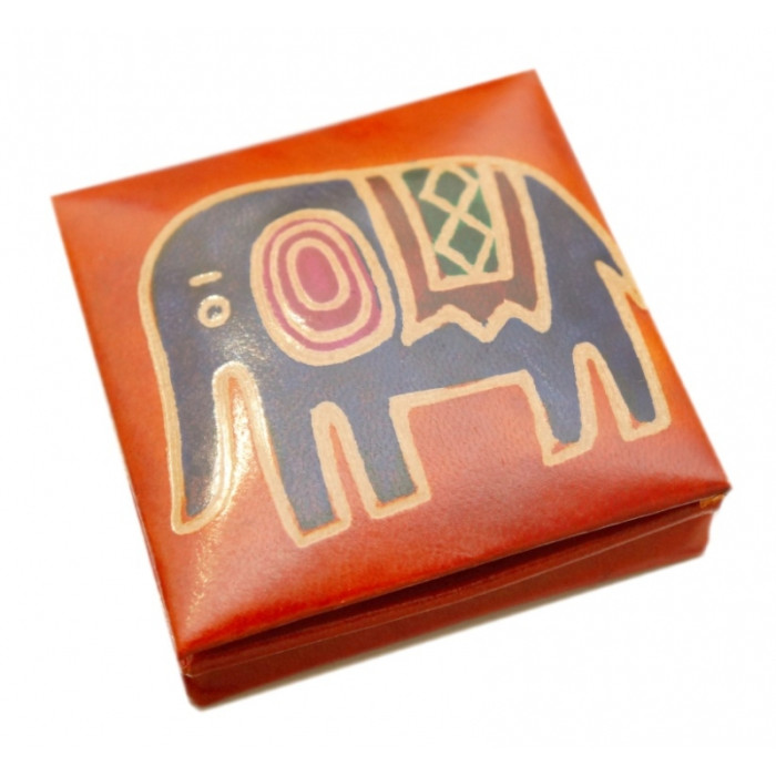 Leather wallet on the button "Elephant" Orange