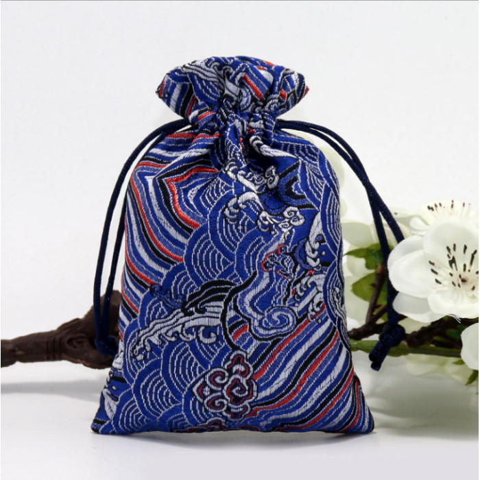 Satin bag with ornament Blue waves