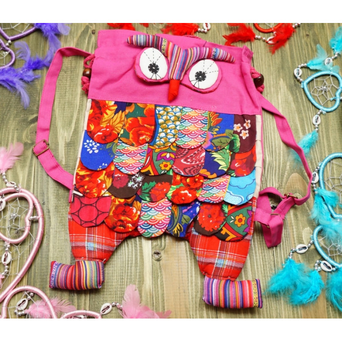 Backpack for children "Owl" cotton Pink