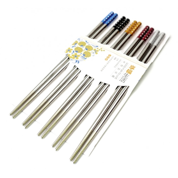 Colored steel chopsticks in a blister set of 5 pairs
