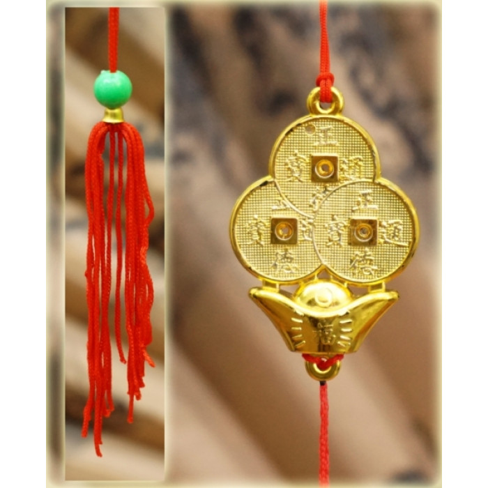 Feng Shui plastic pendant with tassel Three coins
