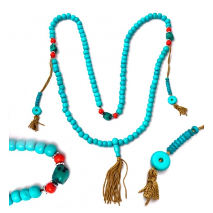 Rosary made of bone 10mm. 108 beads Turquoise