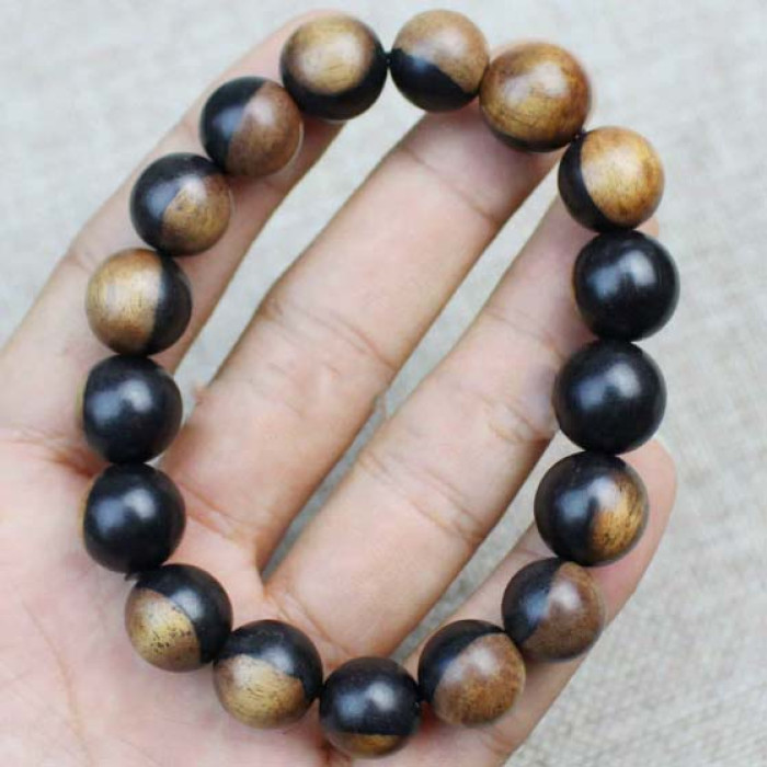 Yin Yang Black Tree Rosary Bracelet 12mm