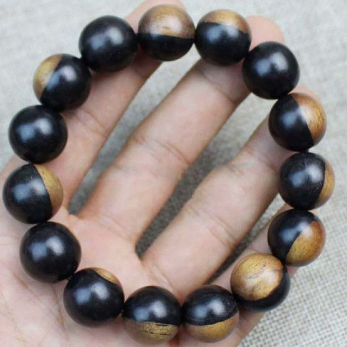 Yin Yang Black Tree Rosary Bracelet 15mm