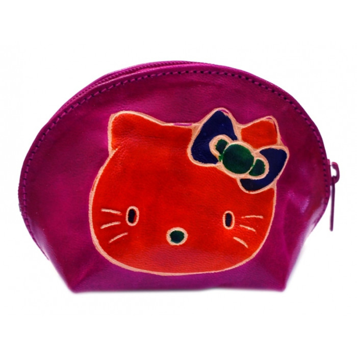 Leather wallet with a zipper Pussy Raspberry