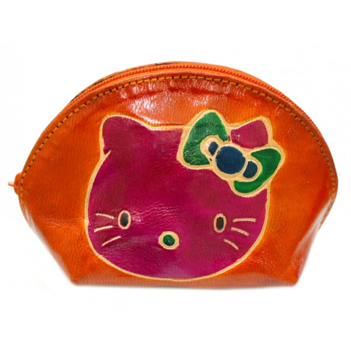 Leather wallet with zipper Pussy Orange