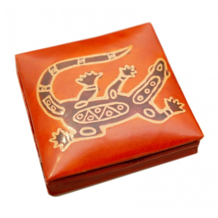 Leather wallet with button Lizard Orange