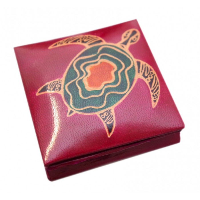 Leather wallet on the button "Water turtle" Raspberry