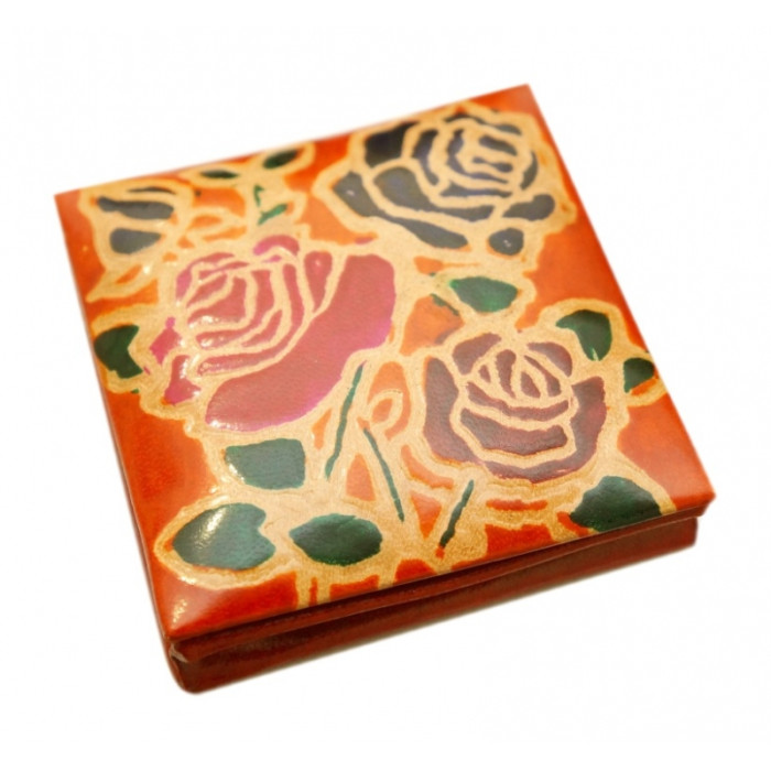Leather wallet with button Roses Orange