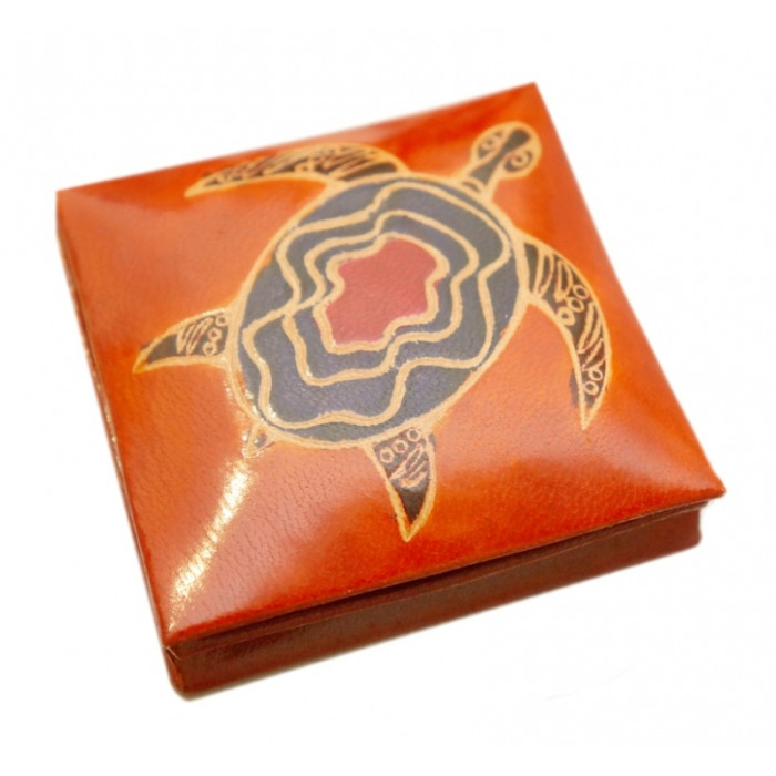Leather wallet with button Water turtle Orange