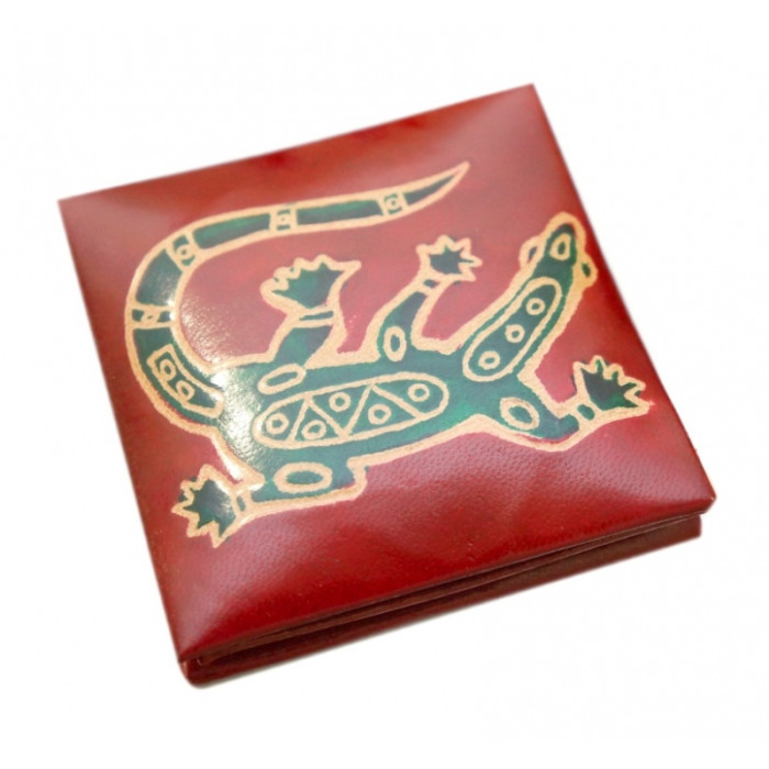 Leather wallet with button Lizard Red