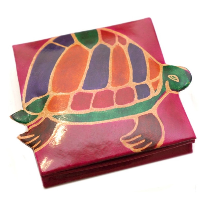 Leather wallet with button ZOO Turtle Raspberry