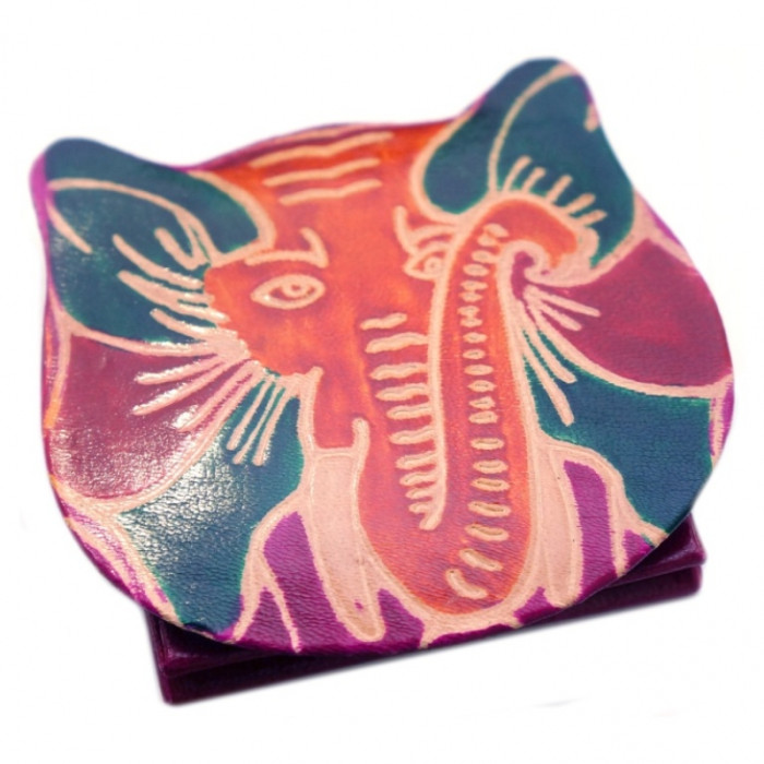 Leather wallet with button ZOO Elephant Raspberry