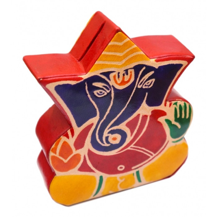 Piggy bank leather Ganesh Red