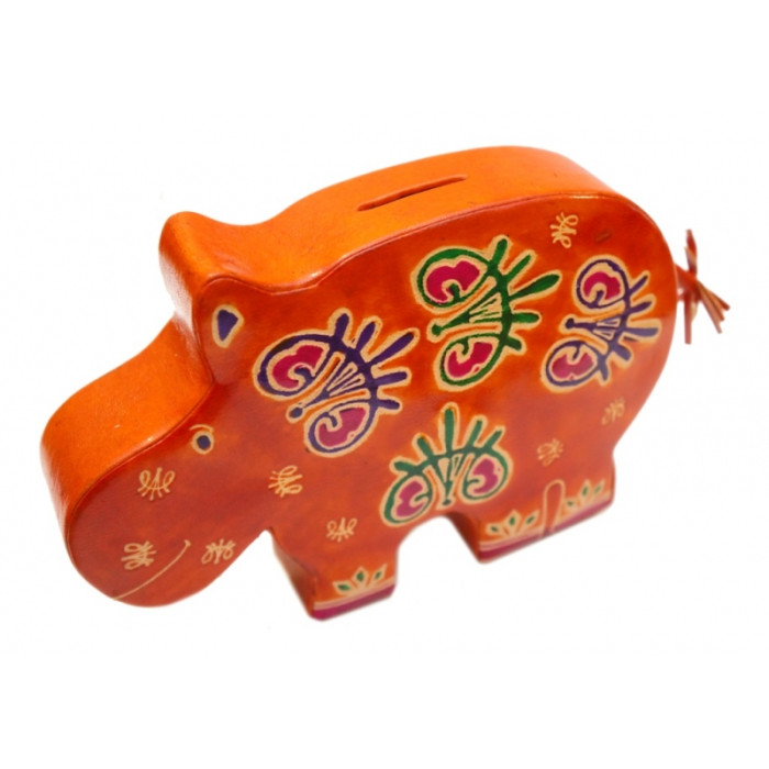 Piggy bank leather Hippo Orange