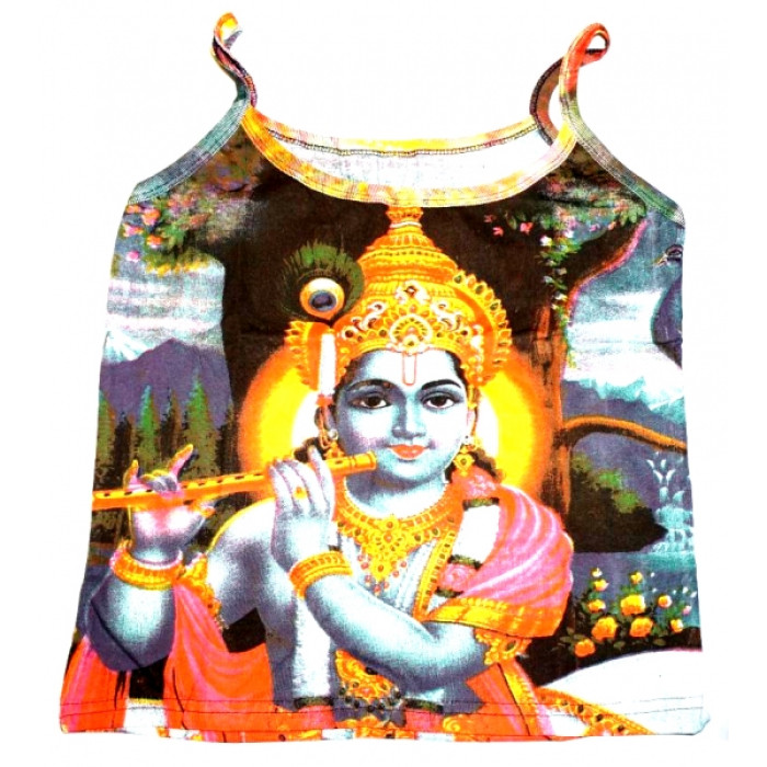 Women's T-shirt with shoulder straps Krishna with a flute black