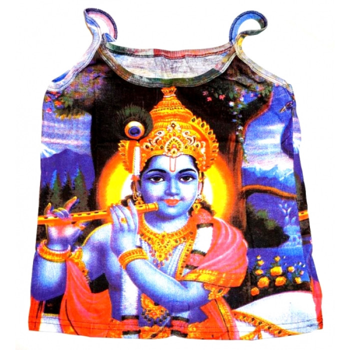 Women's T-shirt with shoulder straps Krishna with a flute, blue