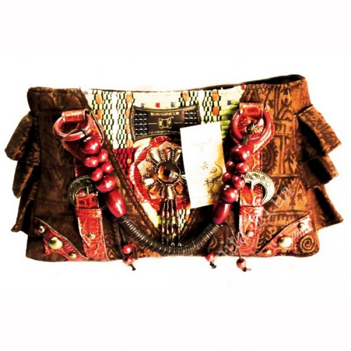 Ladies leather bag + textiles + beads №3