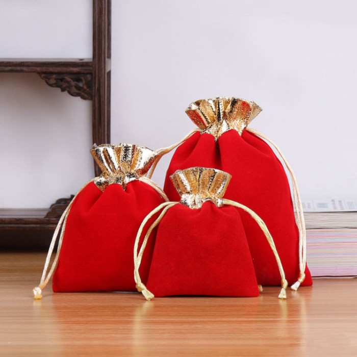 Flannel bag with gold Red