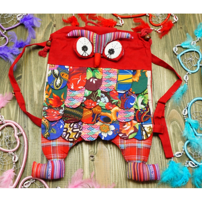 Backpack for children "Owl" cotton Red