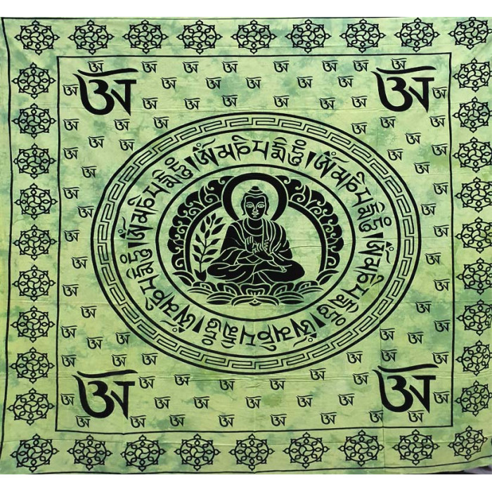 Double Bedsheet Buddha Sanskrit light green