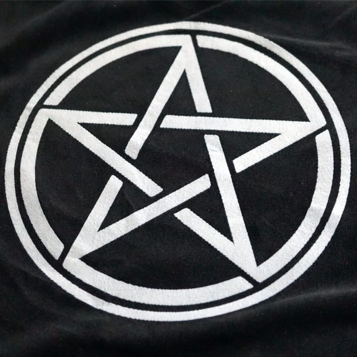 Velvet fortune telling tablecloth with a Silver Pentacle print