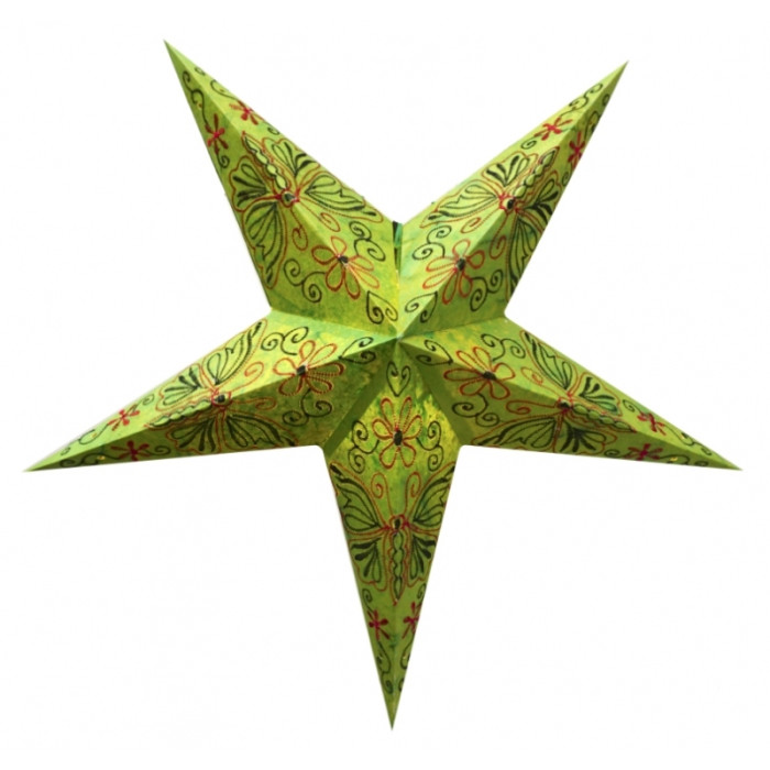 Lamp Star cardboard 5 beams GREEN BUTTERFLY EMBD.