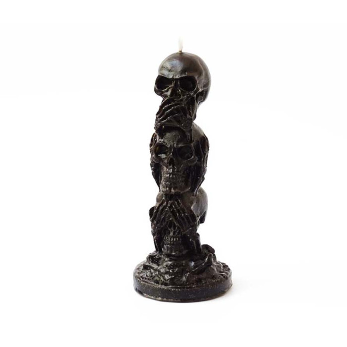 Candle Three Skulls Black