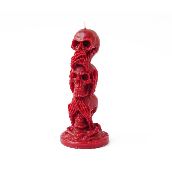 Candle Three Skulls Red