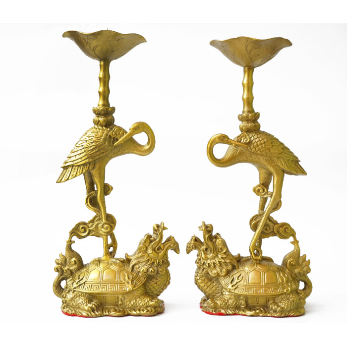 Pair of Herons bronze candlesticks