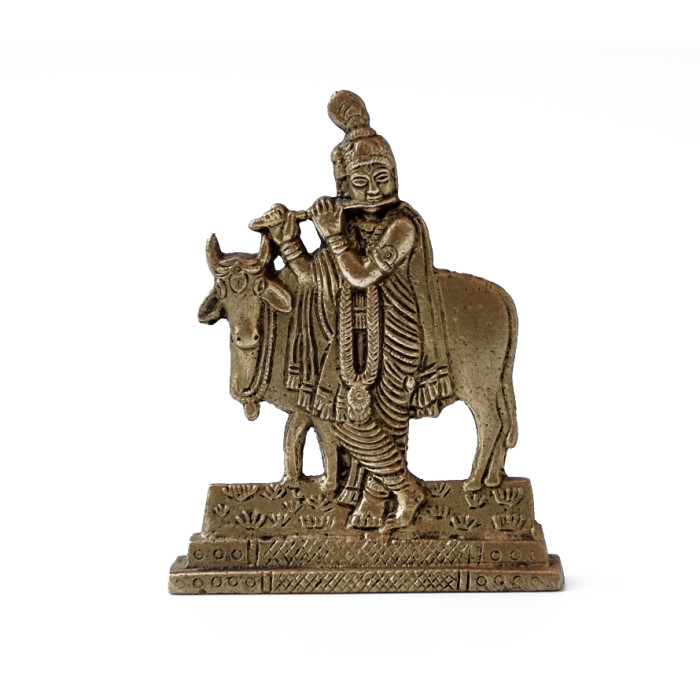 Bronze statue of Krishna with Nandi