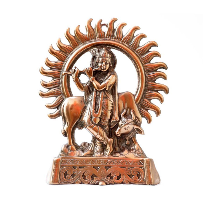 Aluminum flat statue Krishna with Nandi