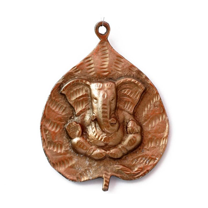Aluminum painting of Ganesh on a leaf
