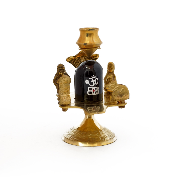 Shiva Lingam Shiv Parivar brass + stone Small