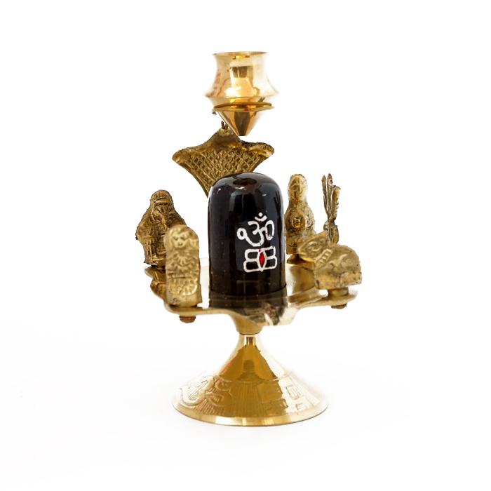 Shiva Lingam Shiv Parivar brass + stone Medium