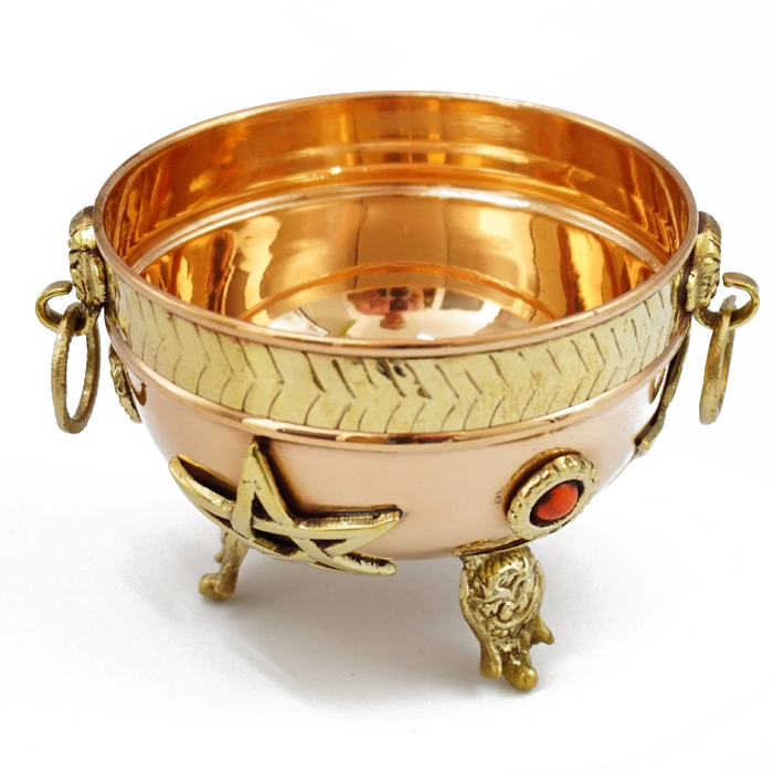 Ritual copper bowl Pentacle on legs