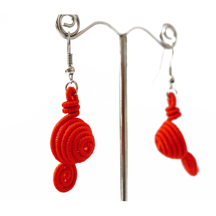 Braided earrings Spiral No. 4 Red