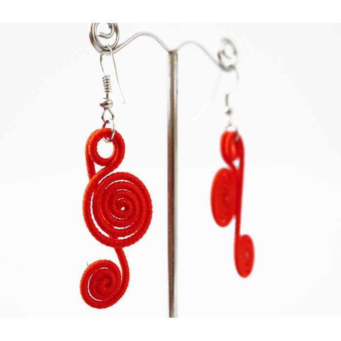 Braided earrings Spiral No. 5 Red