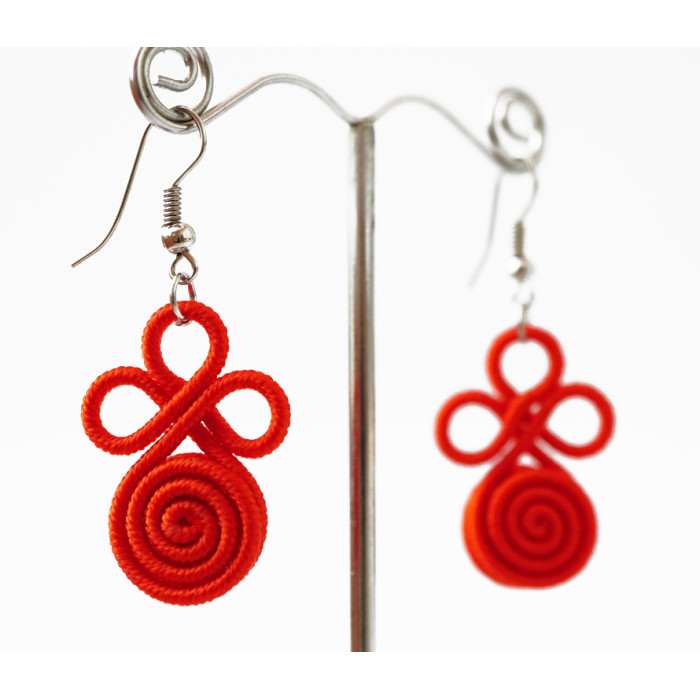 Braided earrings Spiral No. 6 Red