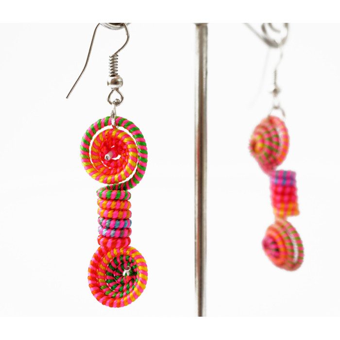 Braided earrings Spiral №8 Pink