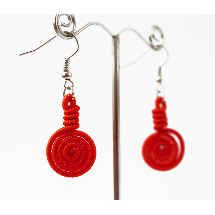 Braided earrings Spiral No. 3 Red