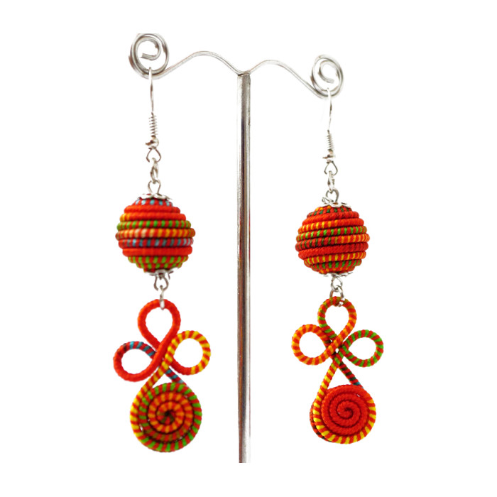 Braided earrings "Double" №3 Orange