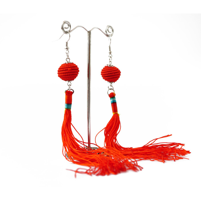 Braided earrings "Double" №1 Red