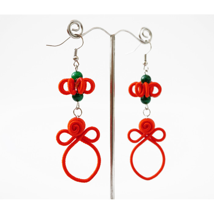 Braided earrings Double №6 Red