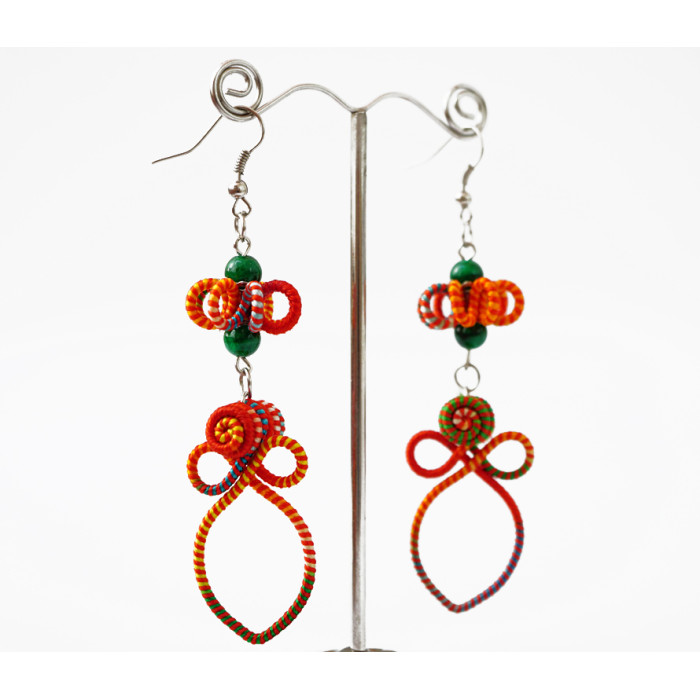 Braided earrings Double №6 Orange