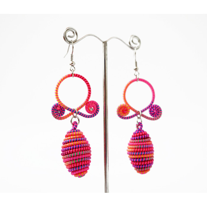 Braided earrings "Double" №2 Pink