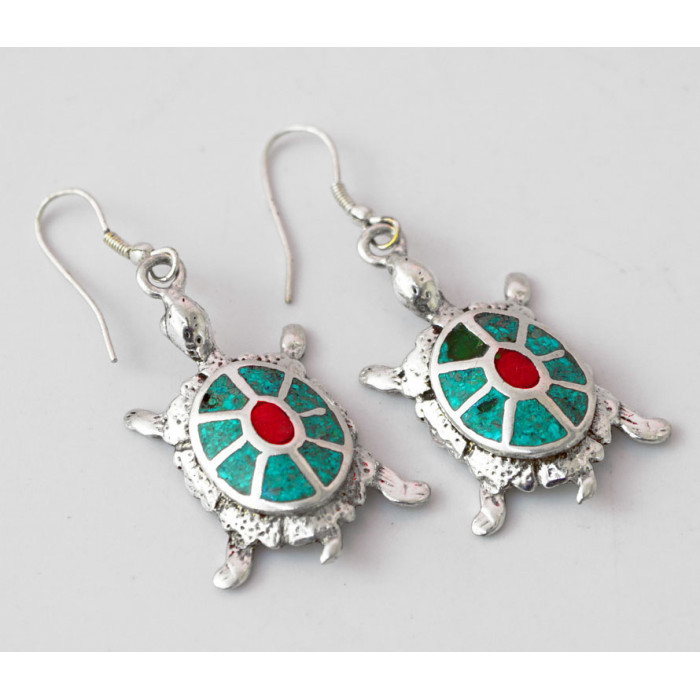 Earrings NEHA Turquoise + Coral