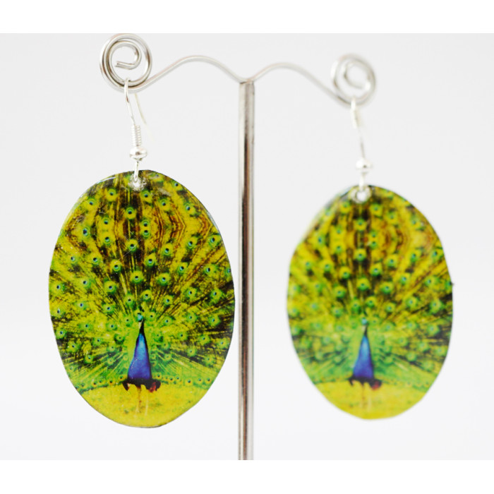 Earrings Hippie Peacock №1 Oval