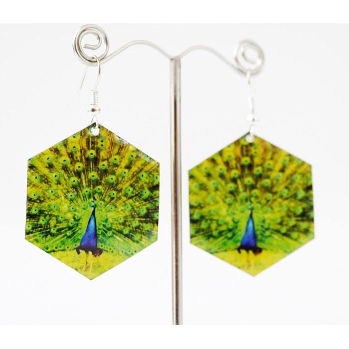 Earrings Hippie Peacock No. 1 Hexagon